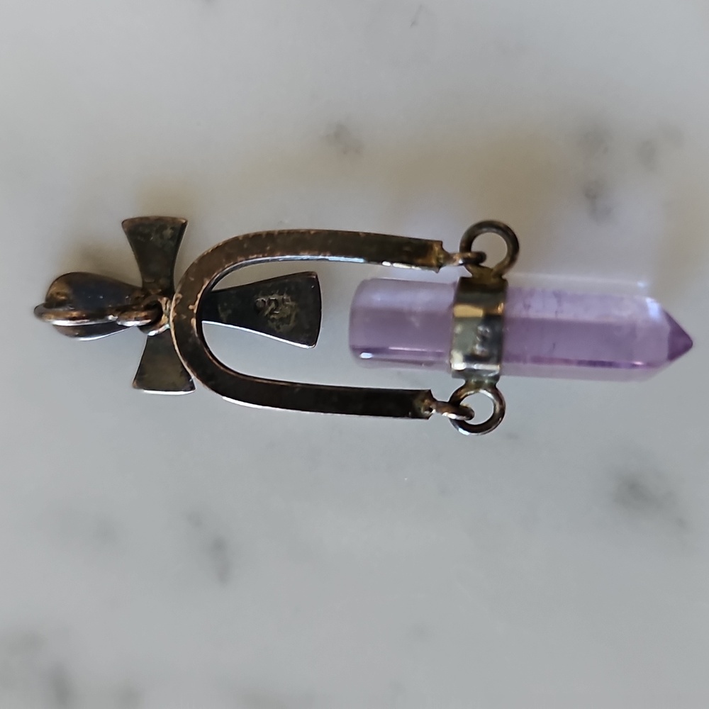 Amethyst Quartz & Ankh Sterling Silver Vintage Pendant - Picture 4 of 6